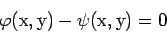 \begin{displaymath}
\mathrm{\varphi(x,y)-\psi(x,y)=0}
\end{displaymath}